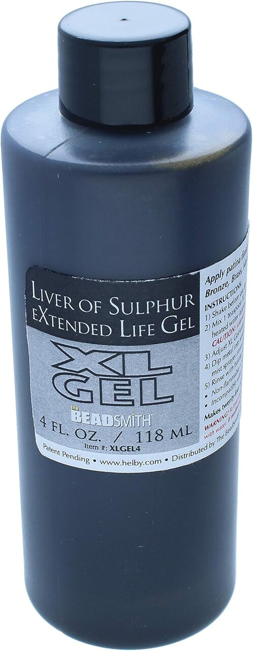 The Beadsmith XL Gel Liver of Sulfur Extended Life Gel 4 Fluid Ounces (118ml) Bottle Apply a Patina Finish to Silver Copper and Other Metal for Oxidized Look on Art and Jewelry Projects